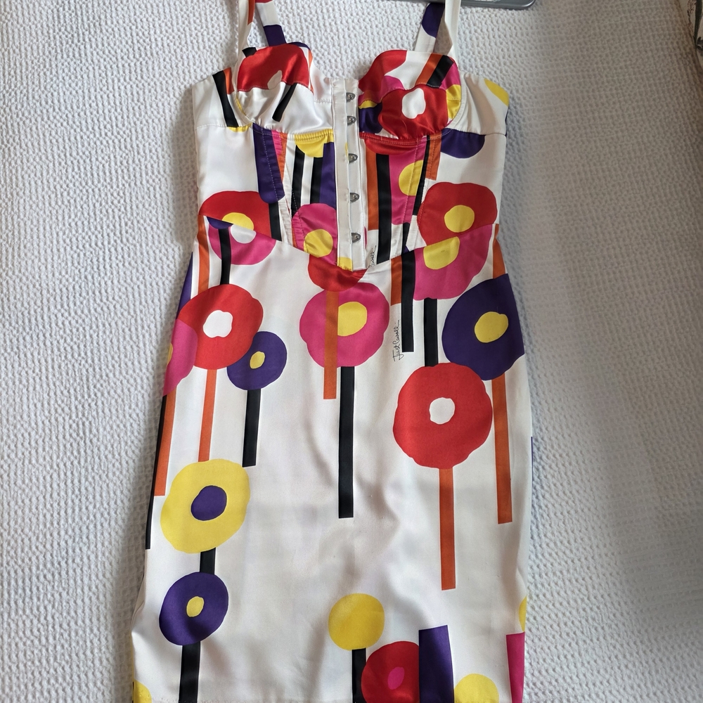 Just Cavalli White Dress with Bold Floral Patterns